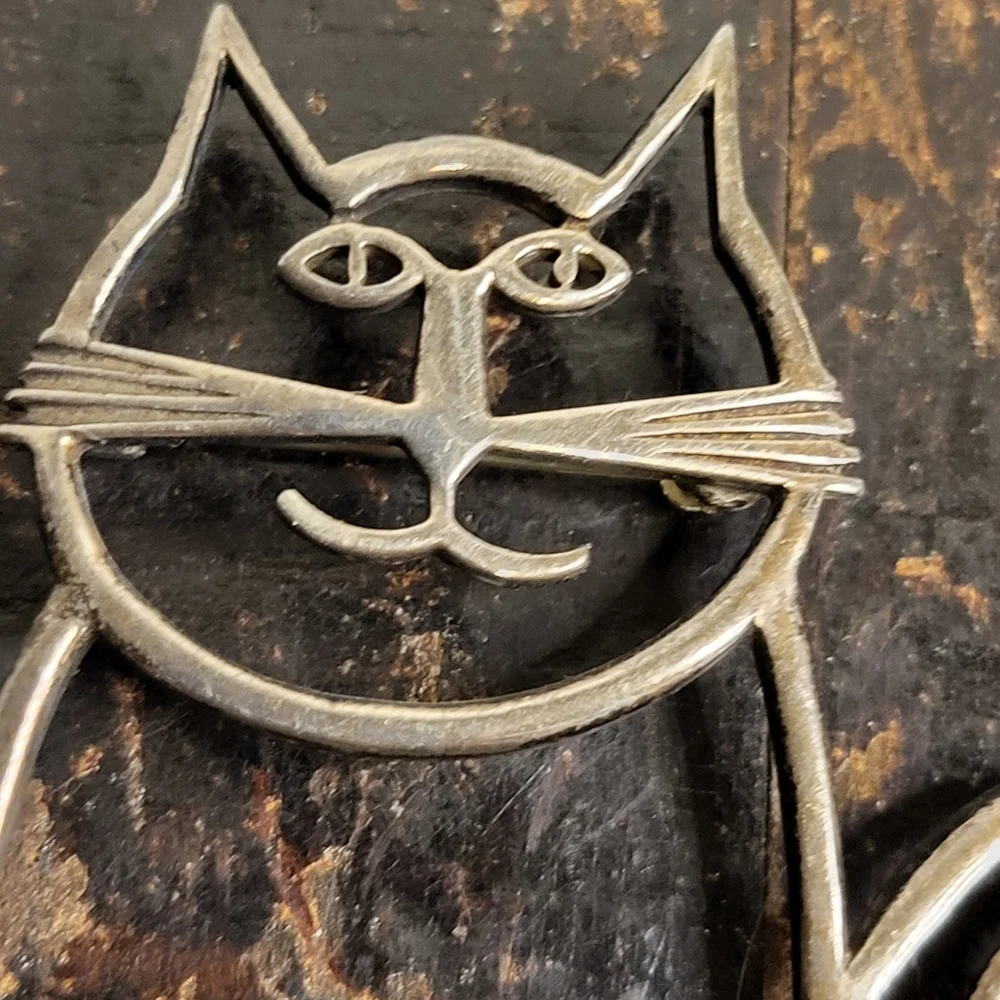 Belinda Woody Sterling Silver Cat Brooch